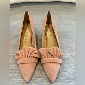 Sole Society Blush Suede Pointed-Toe Ruffle Flats